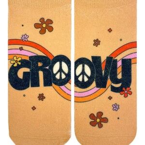 Ankle Socks - Retro Themed - "Groovy" - Tan